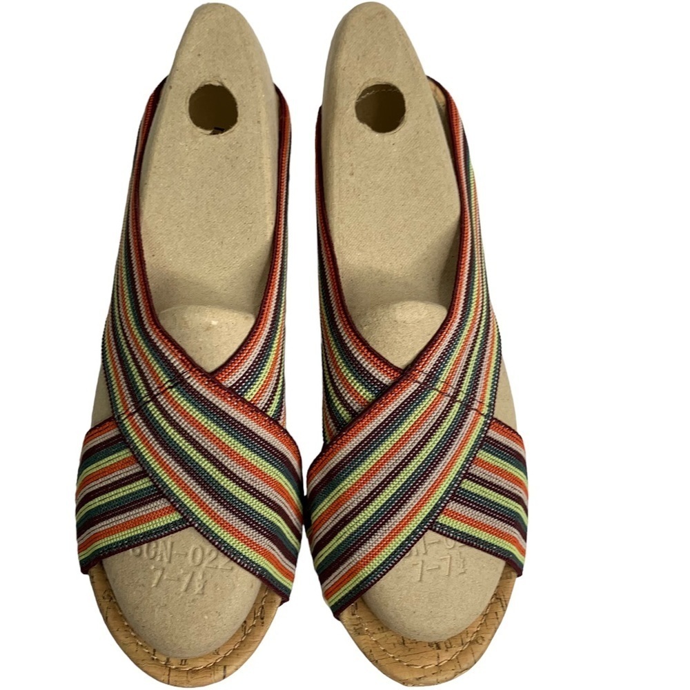 Madden Girl Cork Wedge Rainbow Espadrille Platform Stretch Fabric Sandal Sz. 8.5